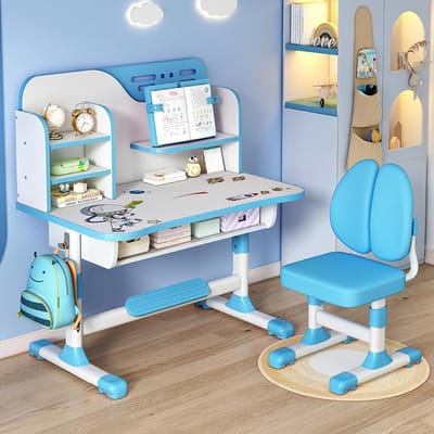 Kinderbureau Stoelset - Studiebureau Kinderen - Huiswerk Tekenen - Verstelbare Hoogte - 80cm Breed - Astronaut Thema