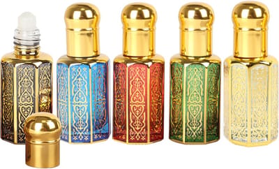 Set van 5 Lege Rollerflessen voor Essentiële Olie - 12ml Vintage Rollerball Flessen in 5 Kleuren, Perfect voor Aromatherapie en DIY Geuren