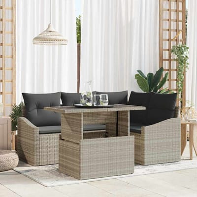 vidaXL Tuinbank Set met kussen met opslag 5 pcs Lichtgrijs poly rattan