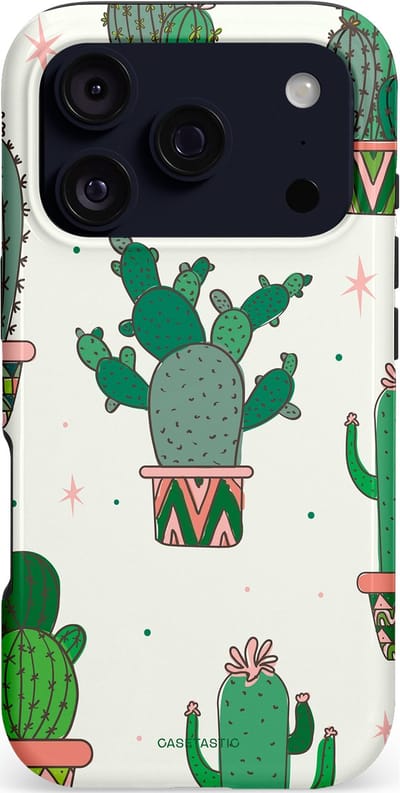 Casetastic hoesje geschikt voor Apple iPhone 17 Pro - MagSafe - Dubbellaagse bescherming - Zonnige Cactus - Fashion Case - Wit Saliegroen Lichtgrijs