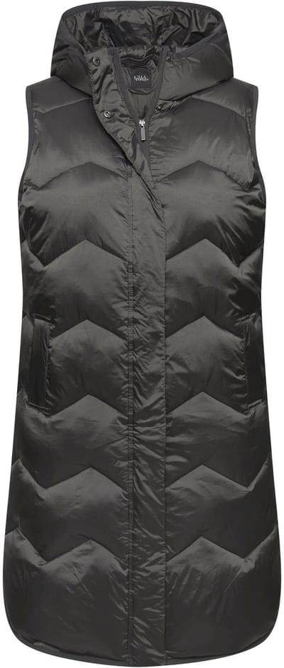 Ulla Popken - Dames - HYPRAR lange functionele doorgestikte bodywarmer capuchon - Antraciet - Maat 42+
