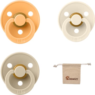 Bibs fopspeen - maat 2 6-18 maanden - 3 stuks – Ivory – Vanilla – Sunkissed + Monkiezz speenzakje