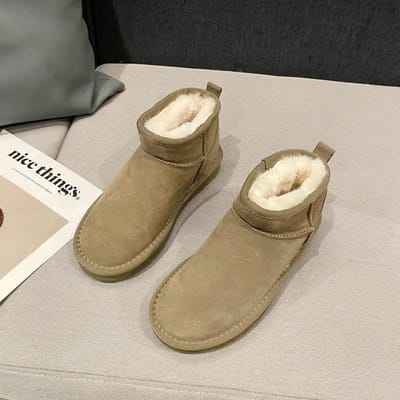 Winter Bont Een Lage Schacht Sneeuwlaarzen Dames Korte Laarzen Dikke Wol Warme Leren Winterlaarzen Katoenen Schoenen 39 bruin