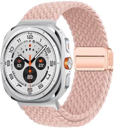 Nylon bandje - geschikt voor Samsung Galaxy Watch Ultra (47mm) / Ultra 2025 (47mm) - gevlochten nylon met magneetsluiting - roze