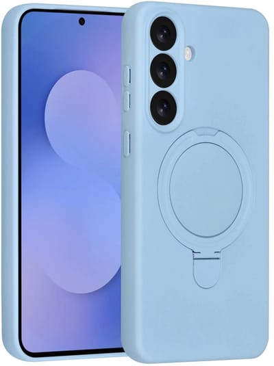 Backcover Hoesje Geschikt voor: Samsung Galaxy S25 Volledig Dekkende Schokbestendige Siliconen Backcover met Ringstandaard – 360° Bescherming - Baby Blue