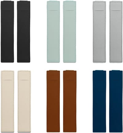 Dailygoods - 12 stuks pennenhouder voor notebook, PU-leer en nylon, verstelbaar, elastisch, zwart, wit, lichtblauw, donkerblauw, bruin, grijs