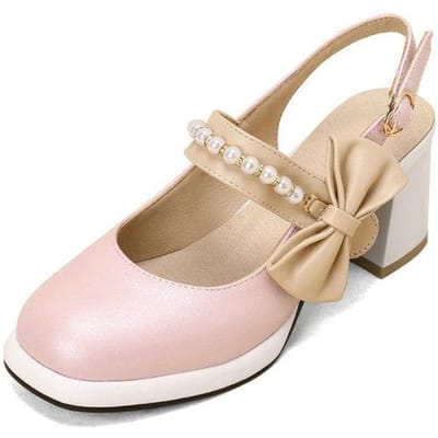 Lente Zomer Zoete Prinses Dames Sandalen Jurk Rok Casual Studentenschoenen Vierkante Neus Dikke Hak Strik Voetring Gesp Schoenen 39 lichtroze kleur