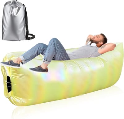 Thijox - Opblaasbare Campingbank 230x70 cm - Luchtbank Outdoor - Geel - Perfect voor Strand, Festivals, Tuin en Picknicks - Duurzaam Rasterdoek