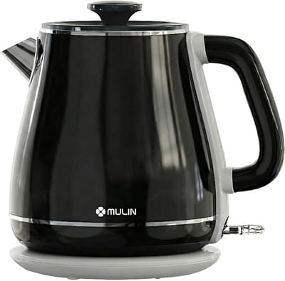 Vintage Waterkoker Zwart 1,8L – 2200W Snelle Kookfunctie – Dubbelwandig RVS – Automatische Uitschakeling – 360° Draaivoet – Retro Design