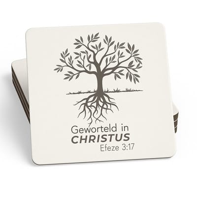 Christelijke onderzetters – Bijbeltekst onderzetters – Geworteld in Christus – Efeze 3:17 – Geloof cadeau – Religieuze woondecoratie – Set van 4 onderzetters – Vierkante onderzetters – Tafelbescherming – Koffie onderzetters – Thee onderzetter -