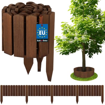 KOTARBAU® Bloembedrand, Rolborder, 200 x 20 cm, Bruin, Tuinafscheiding, Houten Tuinhek, Borderrand, Palissade, Schapenhek, Tuindecoratie