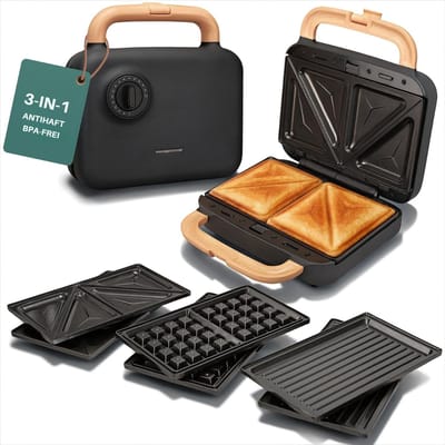 MIRA® Wafelijzer Met Verwisselbare Platen - Wafelijzer Tefal - Wafelijzer Hartvorm - Zwart - 24cm x 23cm x 13cm