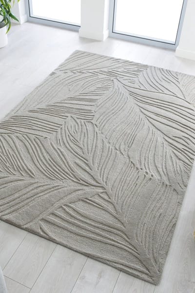 Flycarpets Lino Leaf Modern Laagpolig - 100% Wol Vloerkleed - Grijs - 120x170 cm