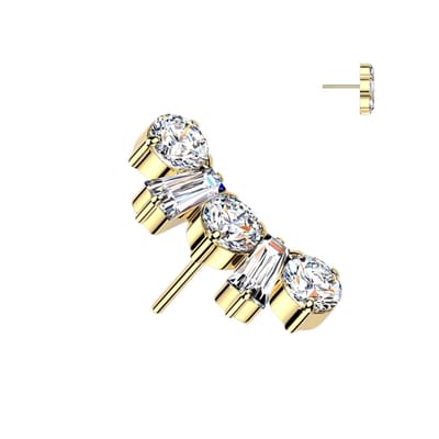 Round Baguette TOP - Titanium - Threadless Push In - goud - LMPiercings