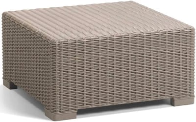 Kunststof bijzettafel - Tuin salontafel - Buiten ontspannen - Natuurgetrouwe rotanlook - 68 x 68 x 35 cm - Cappuccino