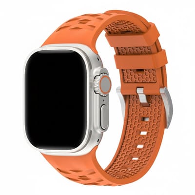 Siliconen bandje - geschikt voor Apple Watch series 1/2/3/4/5/6/7/8/9/10/11/ SE (1,2,3) / Ultra (1,2,3) met maat 44 mm / 45 mm / 46 mm / 49 mm - rvs gespsluiting - oranje