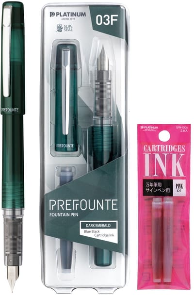 Platinum - Prefounte Vulpen - Fine - Dark Emerald - Met Roze vullingen