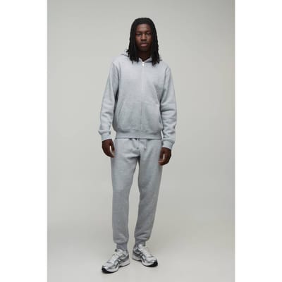 Regular Trainingspak Met Rits En Capuchon En Rechte Pijpen Met Boordjes | Grey Marl | Size XS