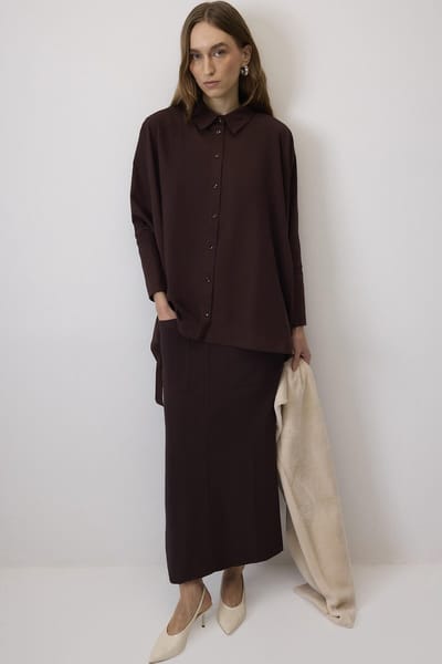 Touché Privé - Oversized blouse met strikdetail - Donkerbruin - Dames