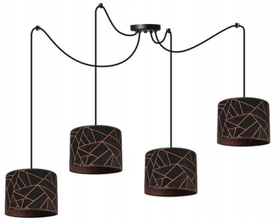 Hanglamp WERONA Zwart Koper E27 4-lichts - Stijlvol Loft Design