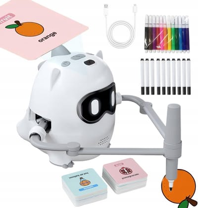 Interactieve Tekening Robot voor Kinderen - Educatieve Speelgoedset met 100 Kaarten, 22 Stiften & QR-Camera – Leert Tekenen, Engels & Creativiteit (3-8 Jaar)