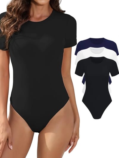 Livano Bodysuit Dames - Jumpsuit - Corrigerend Ondergoed - Body plunge - Lingerie - Setje Vrouwen - 3 Pcs - Zwart/Wit/Donkerblauw - Maat S