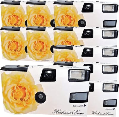 SnelShoppen - 10X Wegwerpcamera's met Flits en Film - Gele Trouwroos - 27 Opnames per Camera - Perfect voor Feesten, Bruiloften en Evenementen