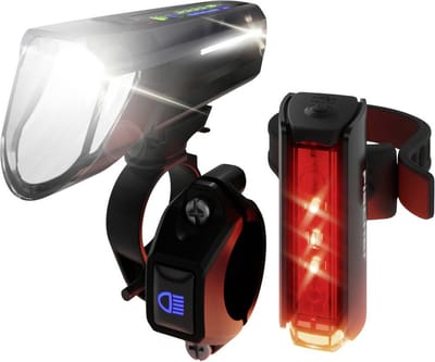 FISCHER FAHRRAD PLUS 100/130 Fernlicht + TWIN STOP Fietsverlichtingsset LED Zwart