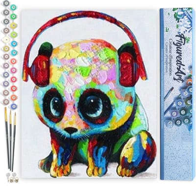 Figured'Art Schilderen op Nummer Volwassenen canvas Panda met koptelefoon - Handwerk acrylverf Kit DIY Compleet - 40x50cm zonder frame