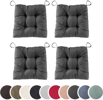 sleepling set van 4 stoelkussens Basic 20 | 40 (voorkant) / 35 (achterkant) x 38 x 7 cm | zitkussen voor binnen en buiten | hoes van 100% polyester | met klittenband | Made in EU | donkergrijs