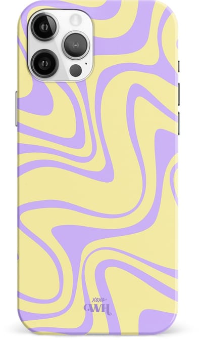 xoxo Wildhearts Sunny Side Up - Single Layer - Hard hoesje geschikt voor iPhone 12 Pro Max case - Siliconen hoesje iPhone met golven print - Cover geschikt voor iPhone 12 Pro Max beschermhoesje - geel / paars