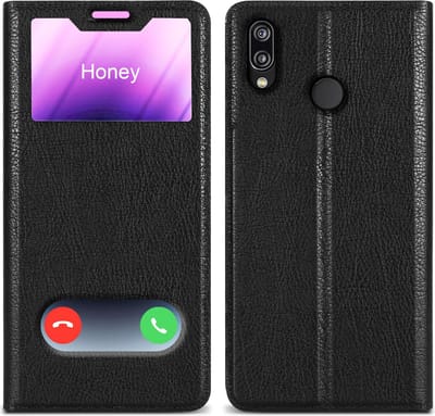Cadorabo Hoesje geschikt voor Huawei P20 LITE 2018 / NOVA 3E in KOMEET ZWART - Beschermhoes met magnetische sluiting, standfunctie en 2 kijkvensters Book Case Cover Etui