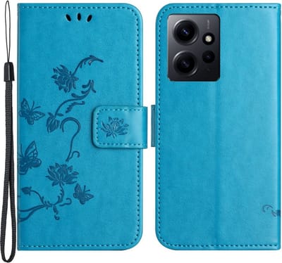 Coverup Hoesje - Geschikt voor Xiaomi Redmi Note 12 4G Hoesje - Coverup Bloemen & Vlinders Book Case - Blauw