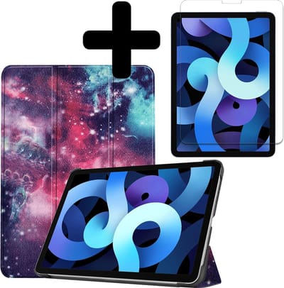 Hoesje - Geschikt voor Apple iPad Air 4 (2020) - 10.9 inch - 4e Generatie - Met Screenprotector - Hardcover Book Case - Trifold Bookcase Hoes - Hard Cover - Tablethoes - Galaxy