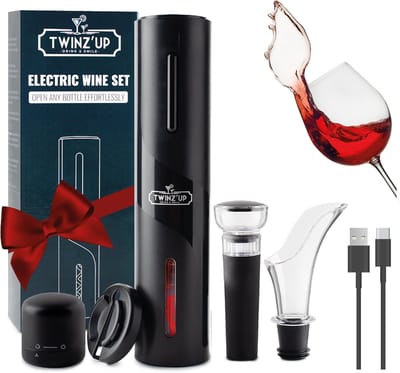 Thijox - 6-in-1 Oplaadbare Elektrische Kurkentrekker met Foliesnijder, Schenktuitbeluchter, Vacuümpomp, Stop en USB-kabel - Perfect Cadeau voor Mannen