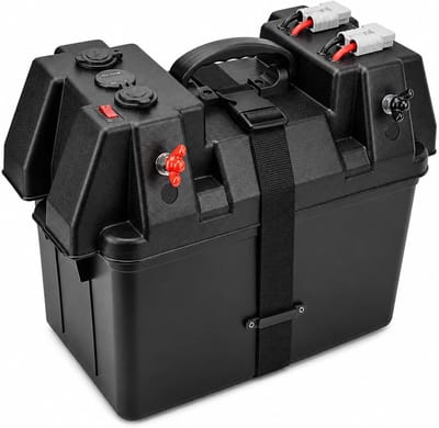 Accubox 12V - Accukast stroom - Mobiele stroomvoorziening - Met voltmeter - Tot 325mm batterij - Zwart