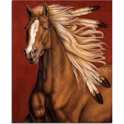 Peinture diamant thème cheval marron avec plumes, broderie complète 5D à faire soi-même 20X30CM brown