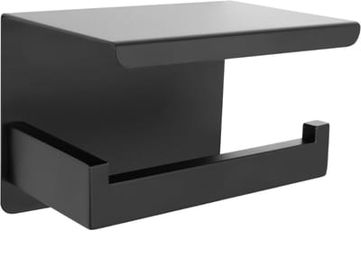 Famanu – Toiletrolhouder met plank zonder boren, zelfklevend, strak design, mat zwart