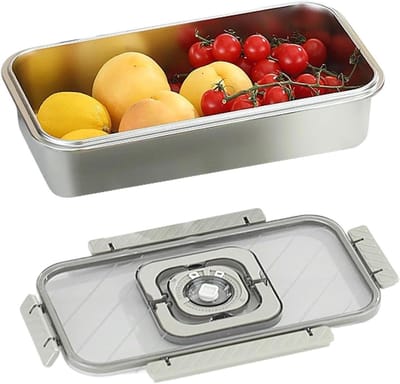 Luchtdichte Broodtrommel - Roestvrijstalen Doos - Voedsel Bewaren - Vochtvasthoudend Systeem - 36x20x8.5 cm - Zilver