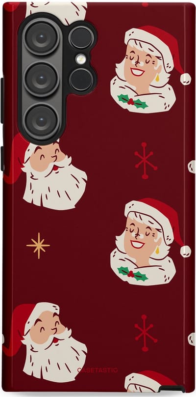 Casetastic hoesje geschikt voor Samsung Galaxy S23 Ultra - Dubbellaagse bescherming - Mr. & Ms. Santa - Kerst - Fashion Case - Bordeaux Lichtgrijs Taupe