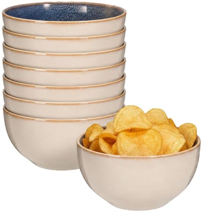 Excellent Houseware Snackschaaltjes Kenji - set van 8x - blauw - 14 x 7 cm - keramiek - chips / nootjes- 580 ml