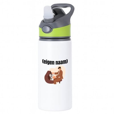 Hacebo® - piano man met eigen naam waterfles met rietje groen - Piano - muziek liefhebbers - iemand die houdt van piano spelen - verjaardag - cadeau - kado - water fles - 650ML