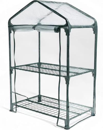Famanu – Broeikas met 2 planken van 68 x 49 x 92 cm, transparant, stalen frame en PVC-afdekking, ideaal voor het kweken van planten in de tuin