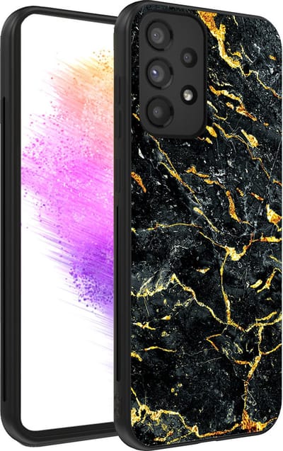 Smartphonica Telefoonhoesje voor Samsung Galaxy A73 5G met marmer opdruk - TPU backcover case marble design - Goud Zwart geschikt voor Samsung Galaxy A73 5G