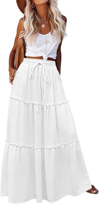 Dailygoods- Maxi Rok Hoge Taille - Elegante Zomerrok - Gelaagd - Casual Vrijetijdsrok - Trekkoord - Enkellengte - Comfortabele Pasvorm
