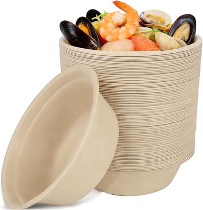 Wegwerp Soepkommen van Suikerriet - 100 Stuks, 350 ml, Sterke Papieren Schalen voor BBQ, Feest en Picknick, Milieuvriendelijk en Geschikt voor Warm en Koud Eten