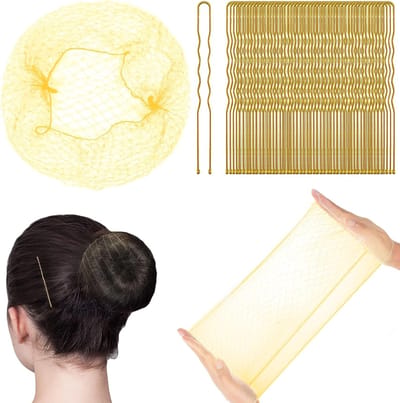 Onzichtbare elastische haarnetten voor dames - 80 stuks nylon haarnetten voor het maken van een haarbun en balletdansen (goud)