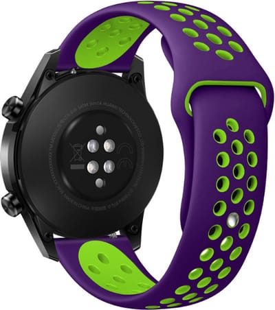 Strap-it 20mm - sport bandje geschikt voor Samsung Galaxy Watch 42mm / Active (2) - 40 & 44mm / Watch 3 41mm / Watch 4 (Classic) / Watch FE / Galaxy Watch 5 / 5 Pro / Galaxy Watch 7 (40 & 44mm) / Watch 6 (Classic) / Gear Sport - paars/groen