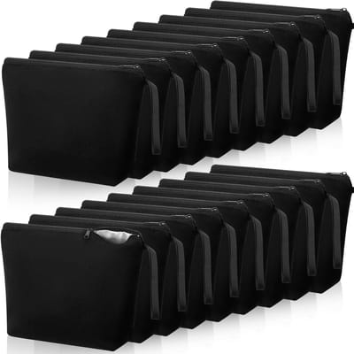 Canvas Opbergzakjes - Stoffen Tassen - Zelf Versieren - Met Ritssluiting - 18 Stuks - Zwart