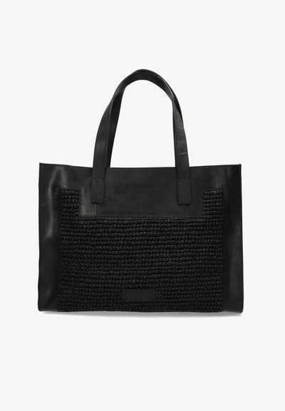 Shabbies Amsterdam - Verena Schoudertas Raffia Zwart - Maat One Size